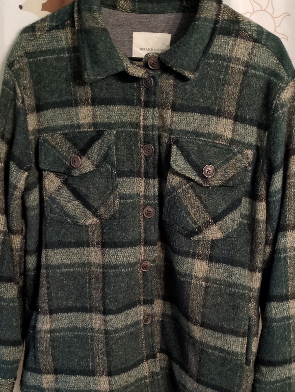 Thread & Supply Dark Green Plaid Utility Shacket